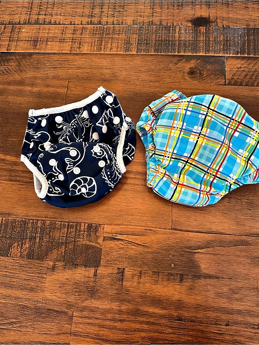 ALVA reusable and adjustable swim diapers Plaid Blue & White Baby Large